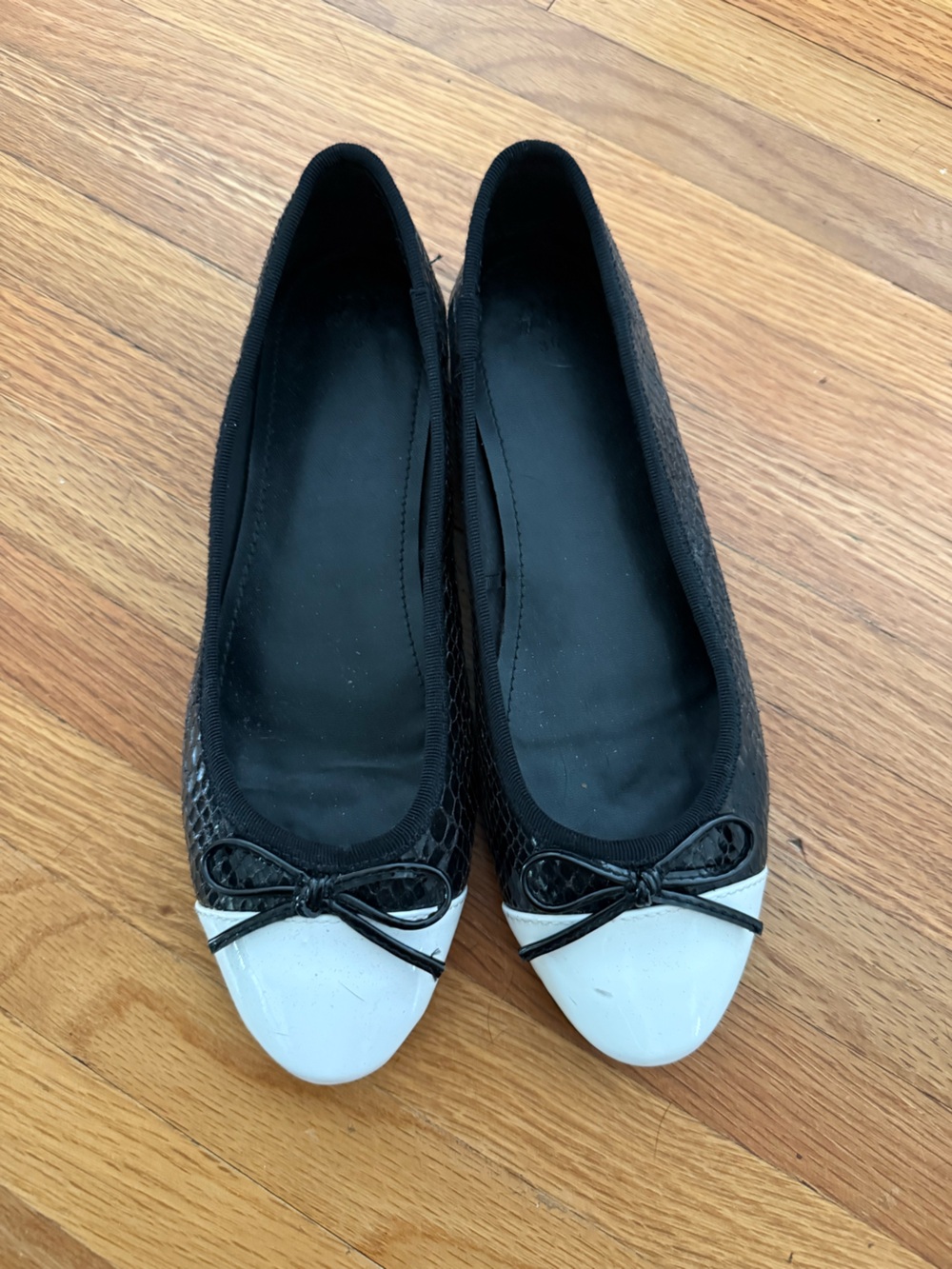 H&M Black and White Cap-Toe Ballet Flats with Bow